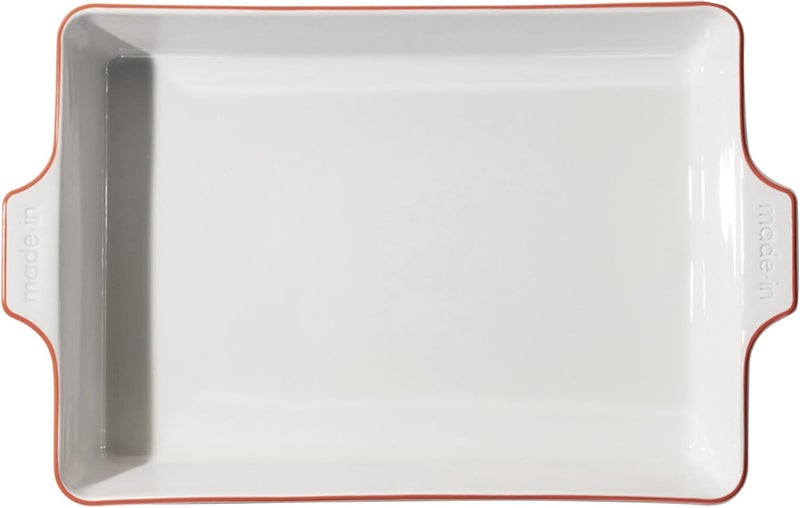 Madein Cookware - Rectangular Baking Dish - Red Rim - Hand Crafted Porcelain - Professional Bakeware - France - Image 1